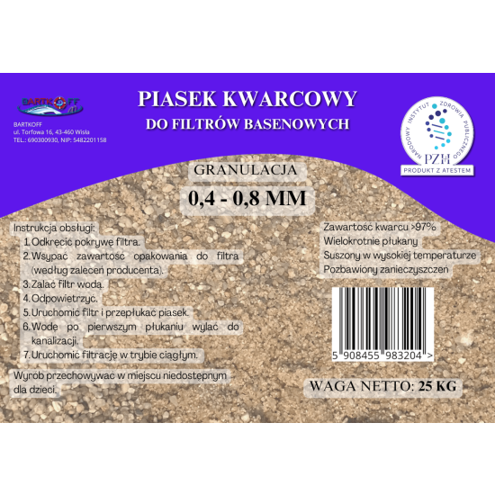 Piasek kwarcowy filtr piaskowy do basenu 25 kg
